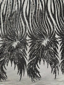 Phoenix Wing Sequins - Black - 4 Way Stretch Wings Pattern Design Fabric By Yard