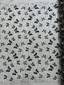 3D Butterfly Beaded Fabric - Black - Beaded Sequins Butterfly Embroidered Fabric By Yard