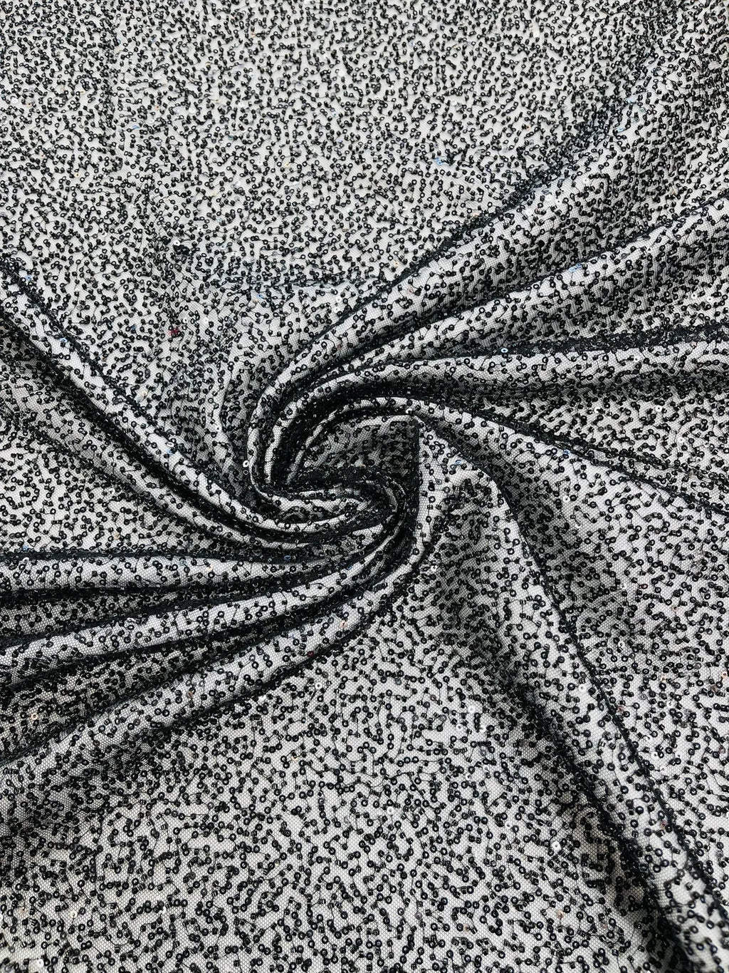 3D Beaded Lace Fabric - Black - Heavy Embroidery Handmade Lace, Beaded Fabric By Yard