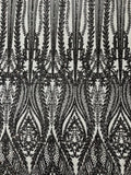 Mermaid Design Sequins Fabric - Black - Sequins Fabric 4 Way Stretch on Mesh By Yard