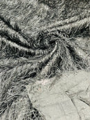 Metallic Eyelash Fabric - Black - Feather/Eyelash/Fringe Design on Mesh By Yard