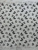 3D Butterfly Beaded Fabric - Black - Beaded Sequins Butterfly Embroidered Fabric By Yard