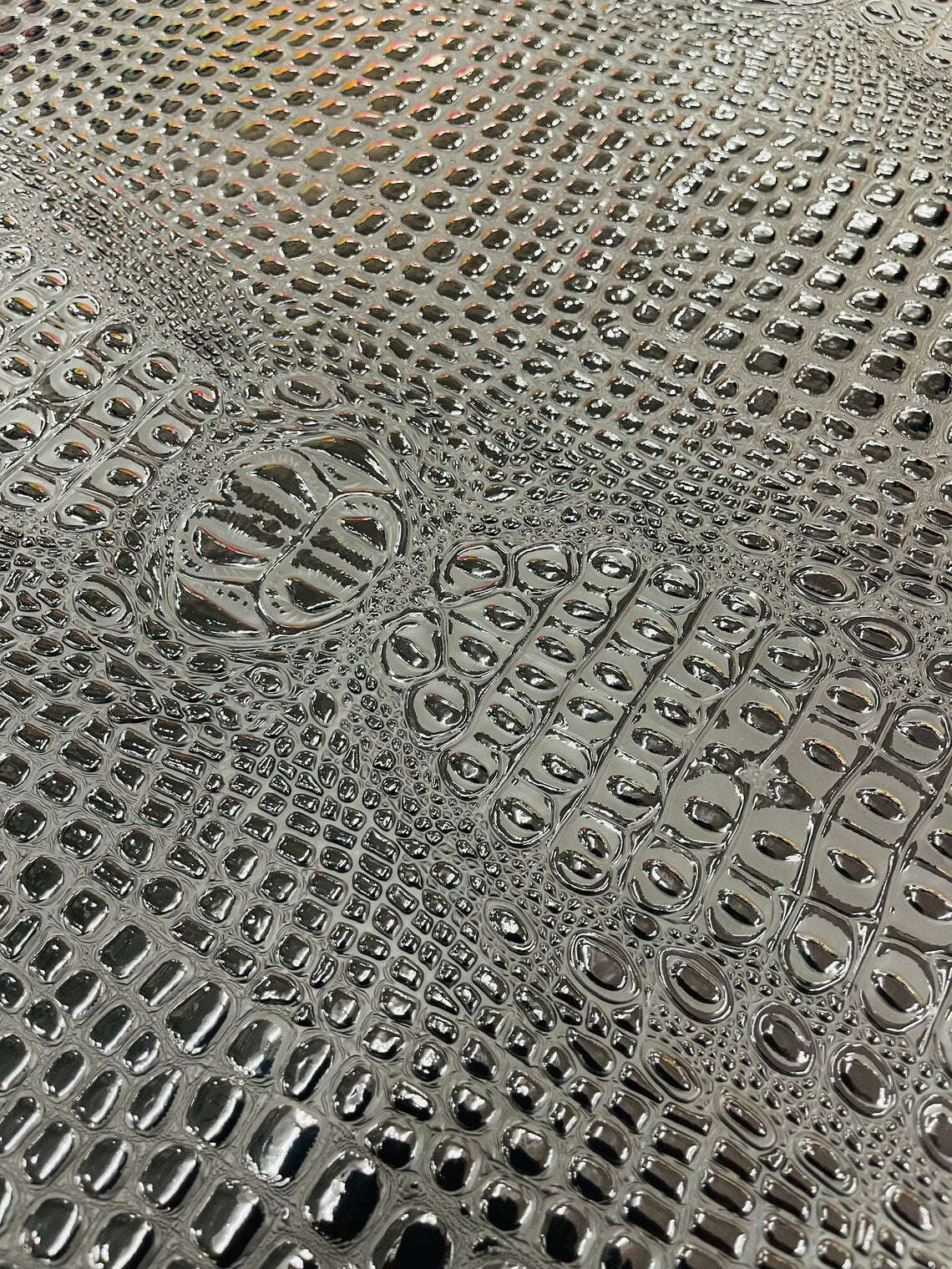 Gator Embossed Vinyl Leather Fabric - Black - Faux Gator Skin Vinyl Fabric Sold By Yard