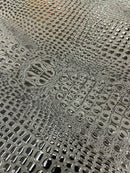 Gator Embossed Vinyl Leather Fabric - Black - Faux Gator Skin Vinyl Fabric Sold By Yard
