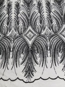 Beaded Lines Fabric - Black - Luxury Beads and Sequins Line Design Fabric By Yard