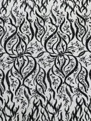 Wavy Leaf / Floral Bead Fabric - Black - Beaded Rhinestone Embroidered on a Mesh By Yard