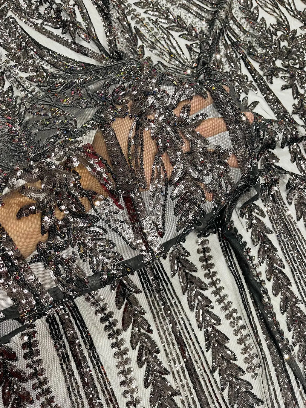 Mermaid Design Sequins Fabric - Black - Sequins Fabric 4 Way Stretch on Mesh By Yard