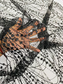 Tulle Glitter Fancy Line Fabric - Black - Tulle Fabric with Sparkle Glitter Design Sold By Yard