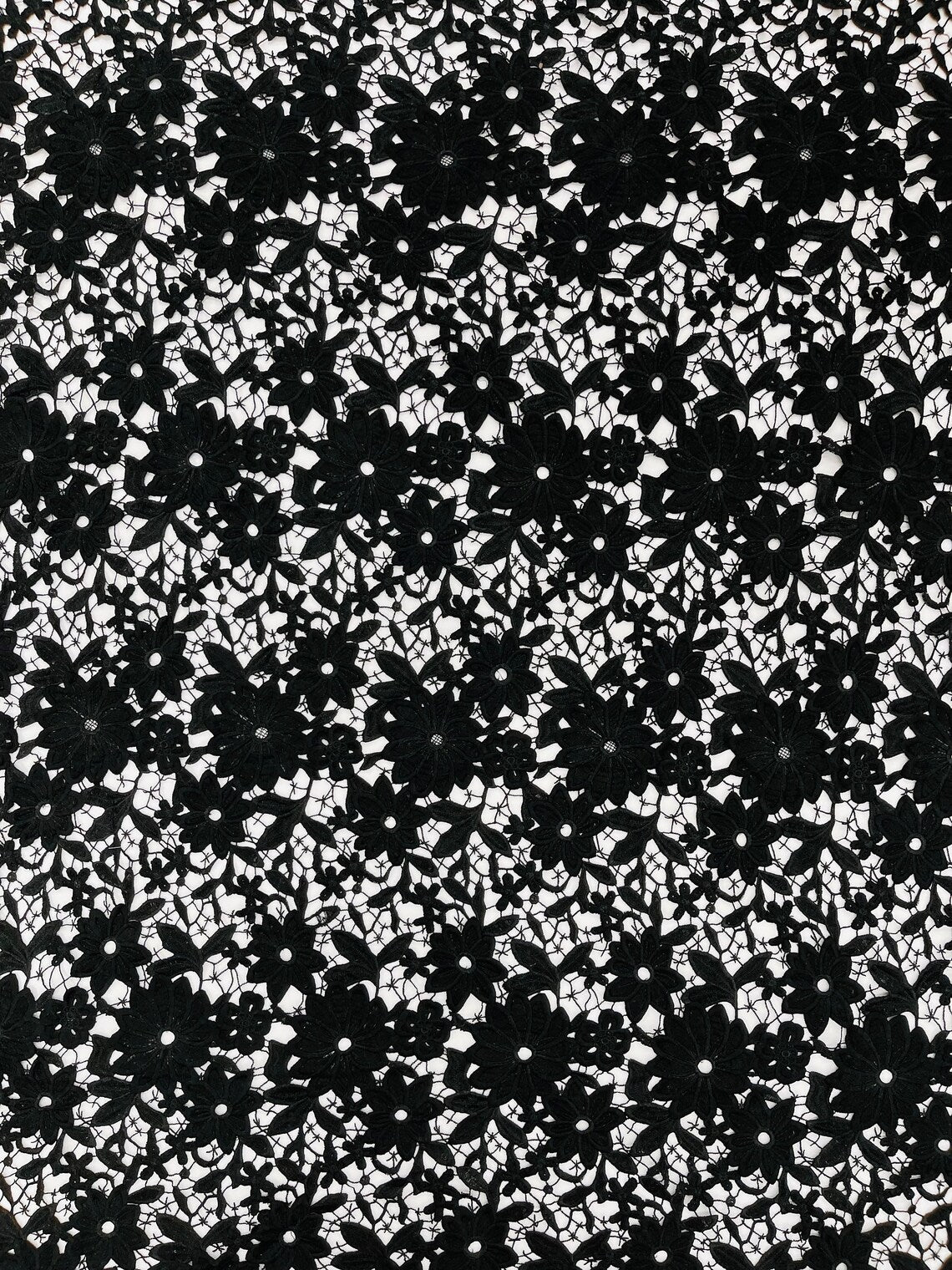 Guipure Lace Design Fabric - Black - Floral Lace Guipure Fabric by Yard