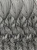 Curvy Line Design Fabric - Black - 4 Way Stretch Sequins Design Mesh Lace Fabric by Yard