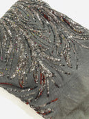 Leaf Design Stretch Sequins - Black - 4 Way Stretch Lace Mesh Sequins Fabric by Yard