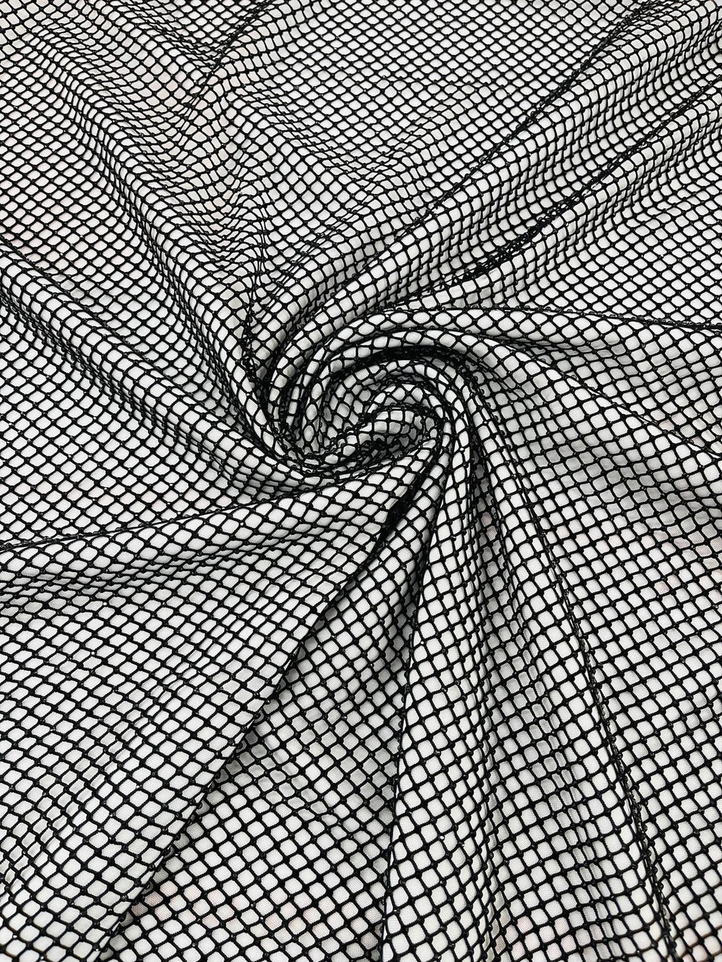Fish Net Spandex Rhinestone Fabric - Black - Solid Spandex Fish Net Design Fabric with Rhinestones by Yard
