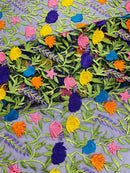 Multi-Color Mexican Sarape Fabric - Black Mesh Flower Design Embroidered Lace Fabric By Yard