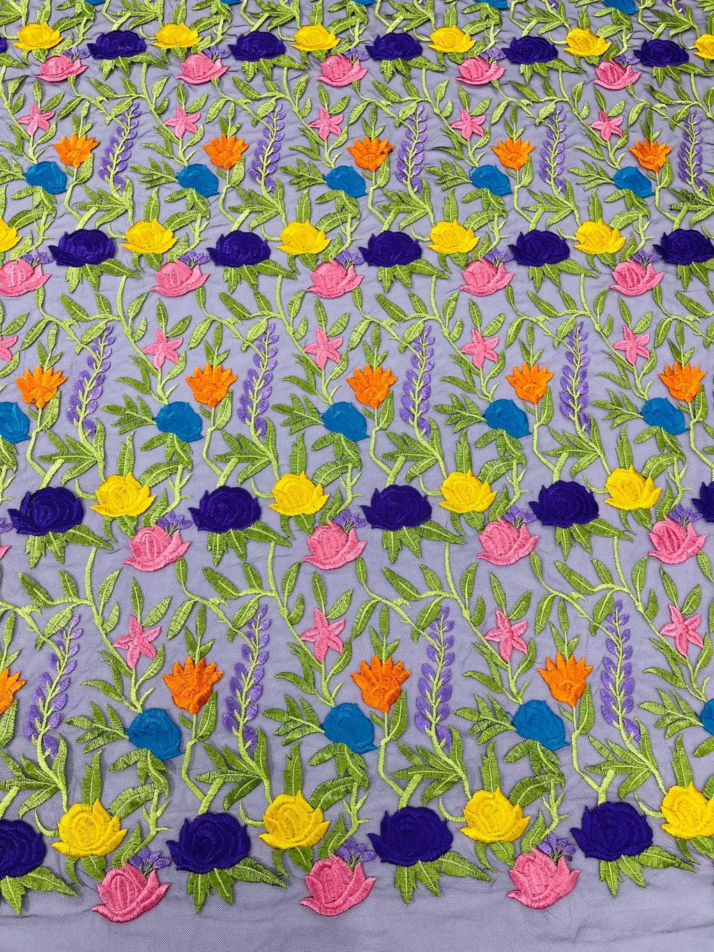 Multi-Color Mexican Sarape Fabric - Black Mesh Flower Design Embroidered Lace Fabric By Yard