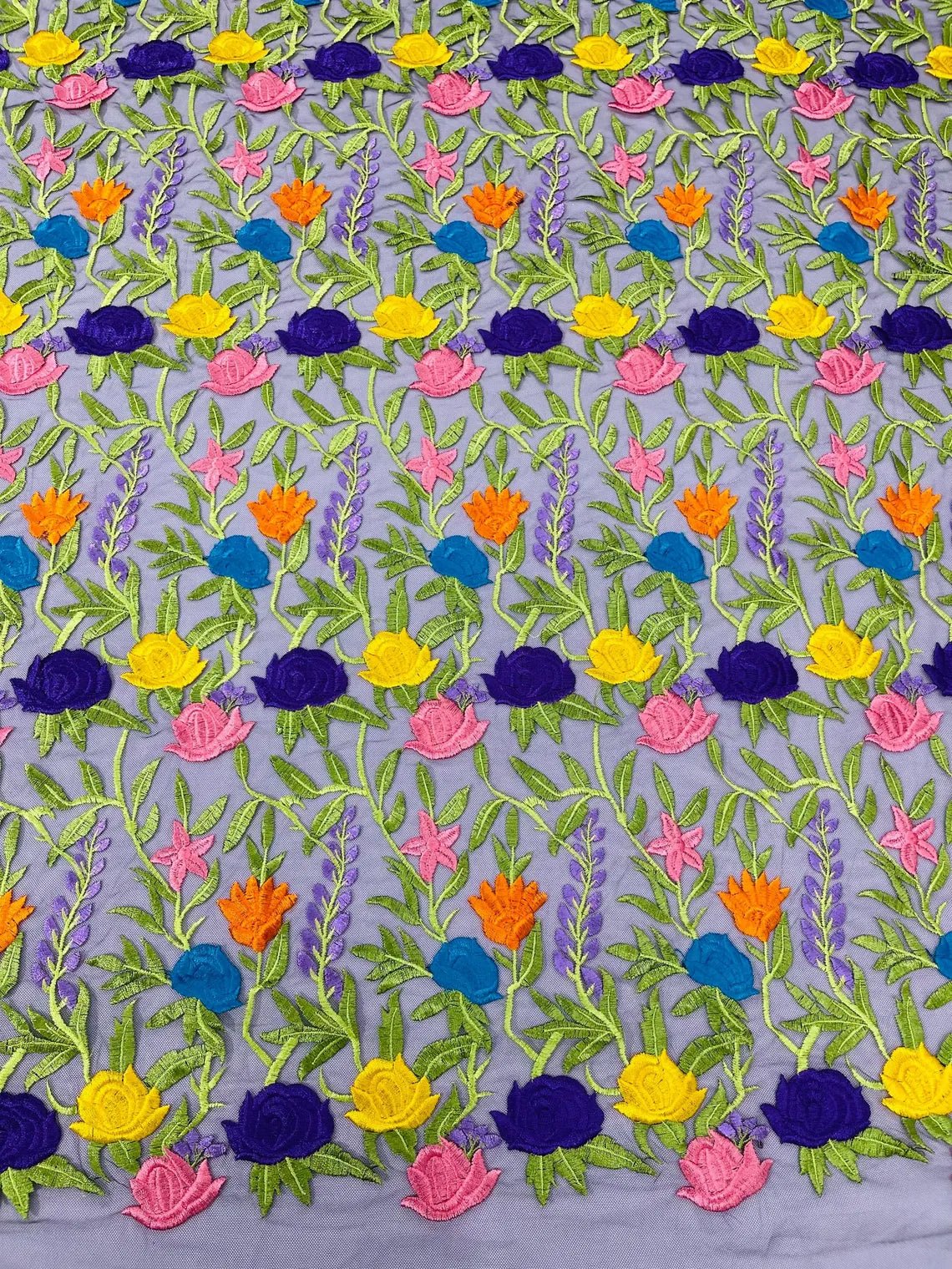 Multi-Color Mexican Sarape Fabric - Black Mesh Flower Design Embroidered Lace Fabric By Yard