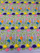 Multi-Color Mexican Sarape Fabric - Black Mesh Flower Design Embroidered Lace Fabric By Yard