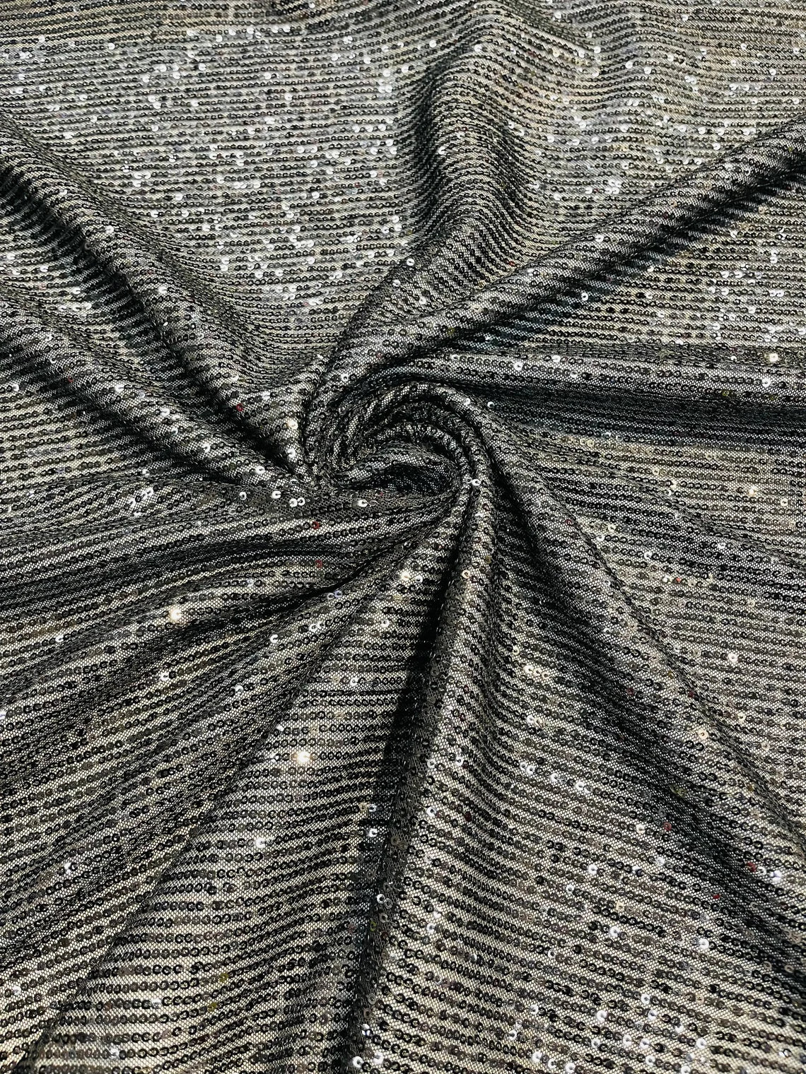 Mille Striped Stretch Sequins - Black - 4 Way Stretch Spandex Sequins Striped Fabric By The Yard