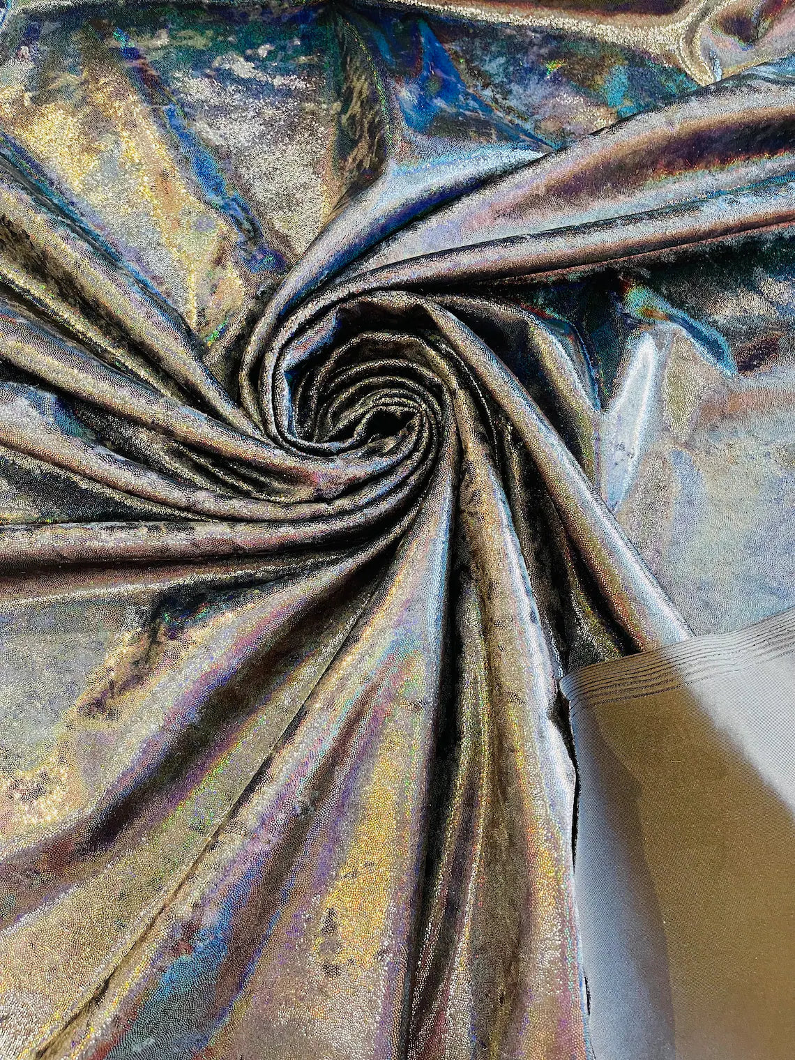 Iridescent Foggy Foil Fabric - Black Iridescent - Oil Slick 58/60" Stretch Foil Velvet Fabric By Yard