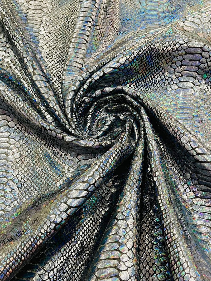 Anaconda Stretch Velvet - Black Iridescent - 58/60" Stretch Velvet Fabric with Anaconda Snake Print By Yard