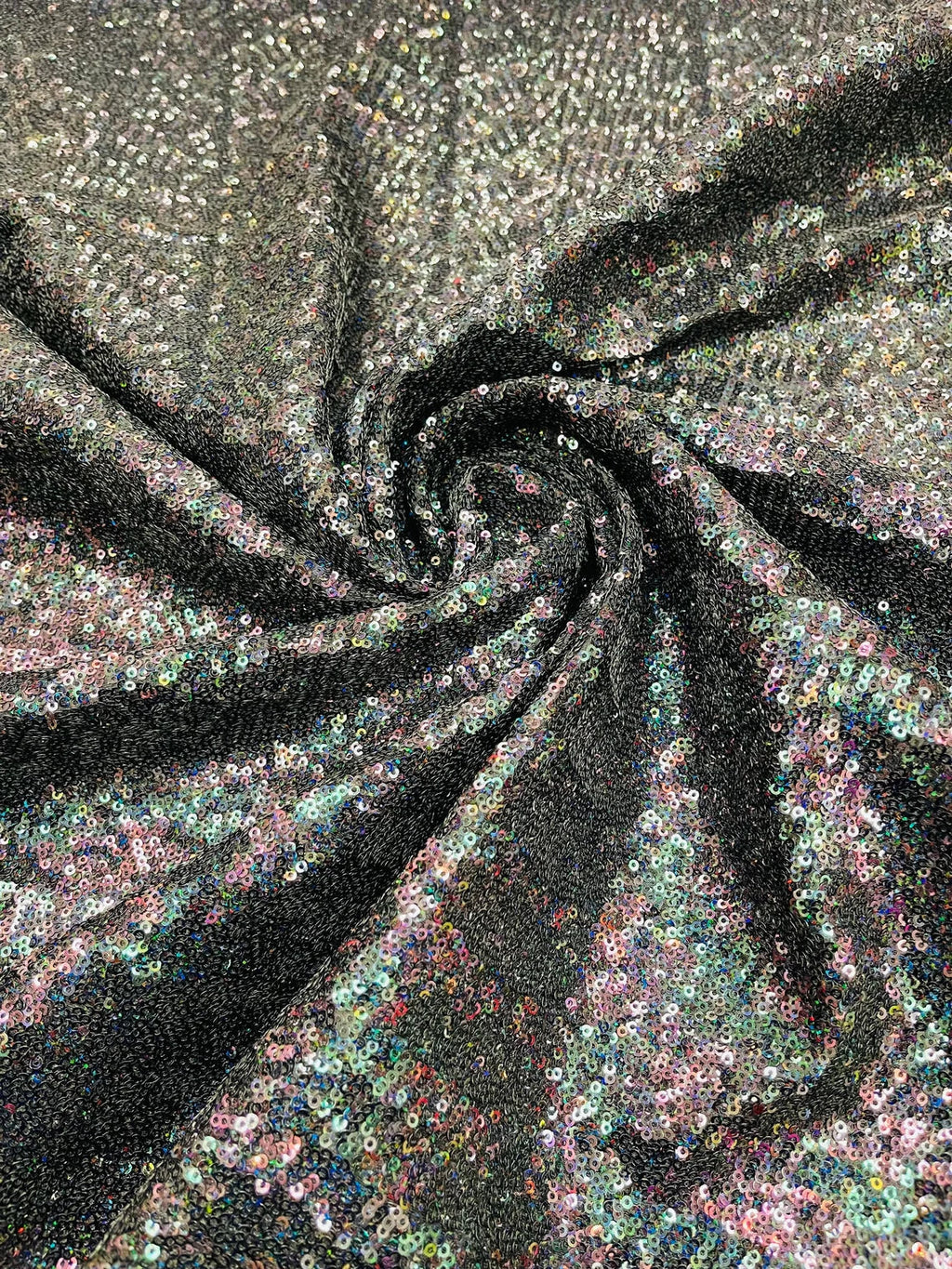 Mini Glitz Sequins Milliskin - Black Iridescent - 4 Way Stretch Milliskin Nylon Spandex Fabric Sold By Yard