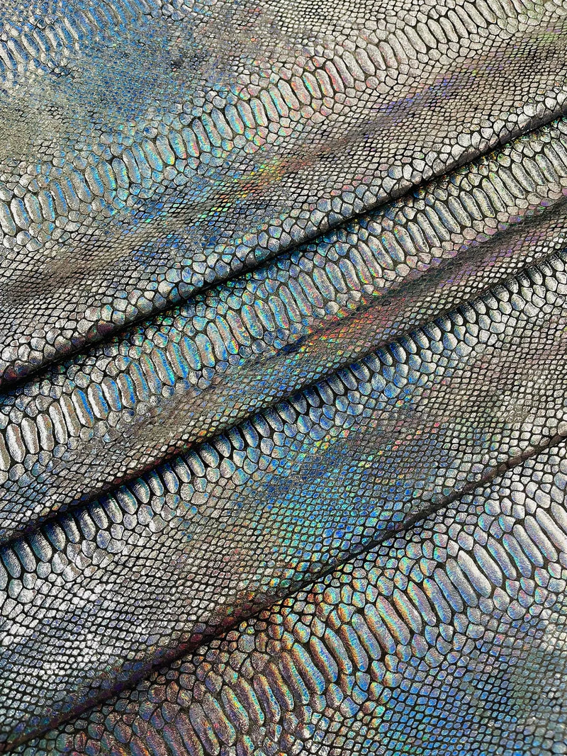 Anaconda Stretch Velvet - Black Iridescent - 58/60" Stretch Velvet Fabric with Anaconda Snake Print By Yard