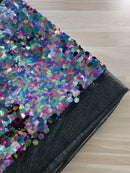 Round Large Sequins - Black Iridescent - Paillette Large Round Sequins Design Fabric By Yard