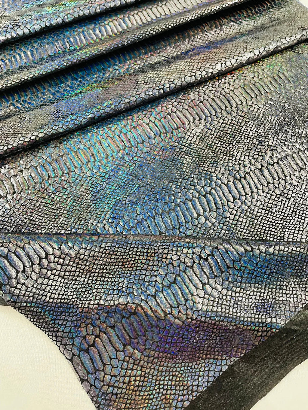 Anaconda Stretch Velvet - Black Iridescent - 58/60" Stretch Velvet Fabric with Anaconda Snake Print By Yard