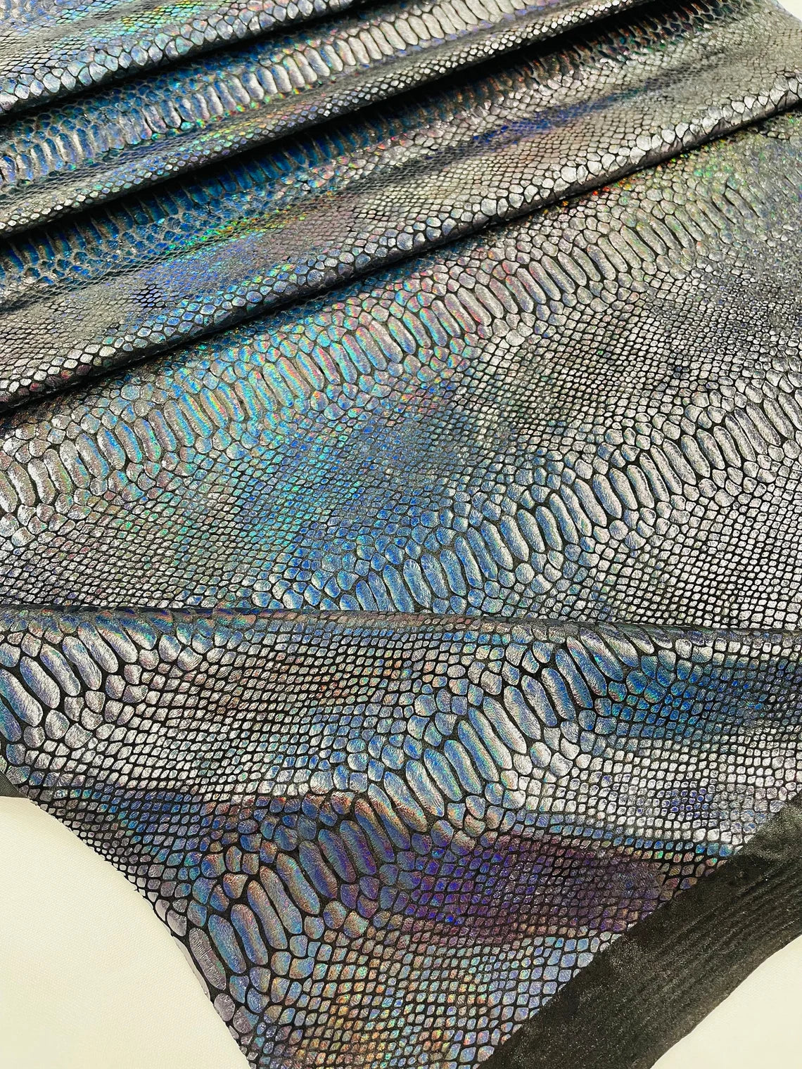 Anaconda Stretch Velvet - Black Iridescent - 58/60" Stretch Velvet Fabric with Anaconda Snake Print By Yard