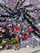 Round Large Sequins - Black Iridescent - Paillette Large Round Sequins Design Fabric By Yard