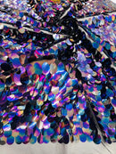 Jumbo Oval Sequins - Black Iridescent - Paillette Big Oval Sequins Design Fabric By Yard