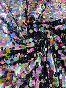 Round Large Sequins - Black Iridescent - Paillette Large Round Sequins Design Fabric By Yard