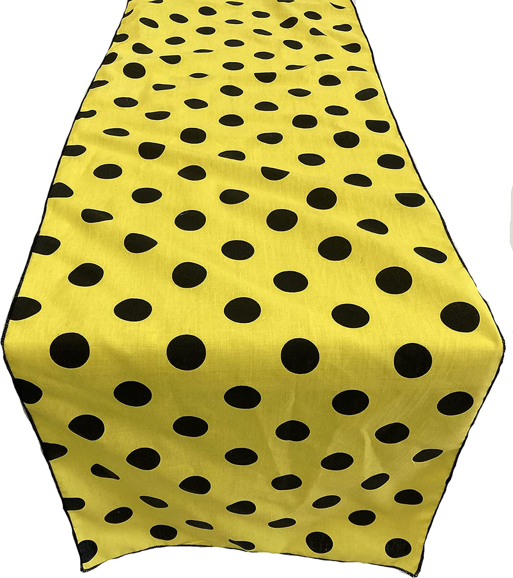 12" Polka Dot Table Runner - Black on Yellow - High Quality Polyester Poplin Fabric Table Runners (Pick Size)