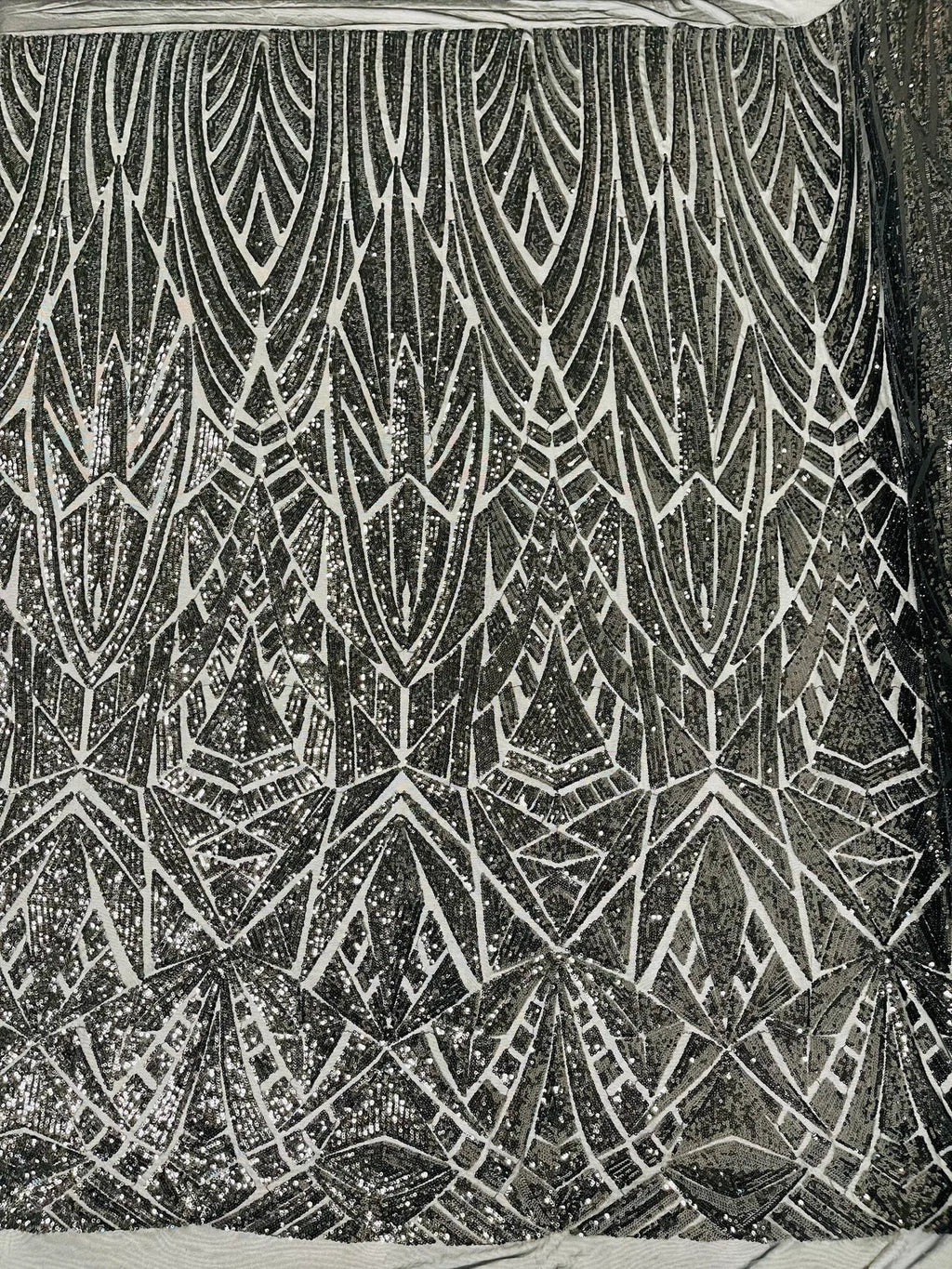 Geometric Fabric - Black  - Geometric Sequins Pattern Design 4 Way Stretch Sold By Yard