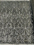 Geometric Fabric - Black  - Geometric Sequins Pattern Design 4 Way Stretch Sold By Yard