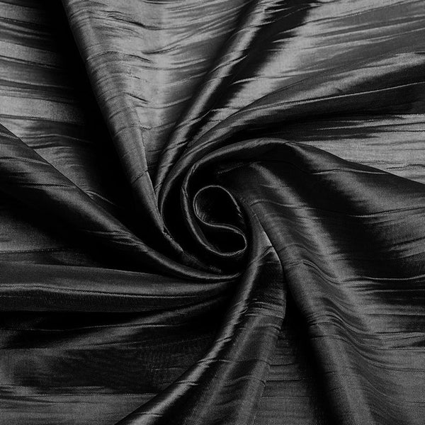 54" Crushed Taffeta Fabric - Black - Crushed Taffeta Creased Fabric Sold by The Yard
