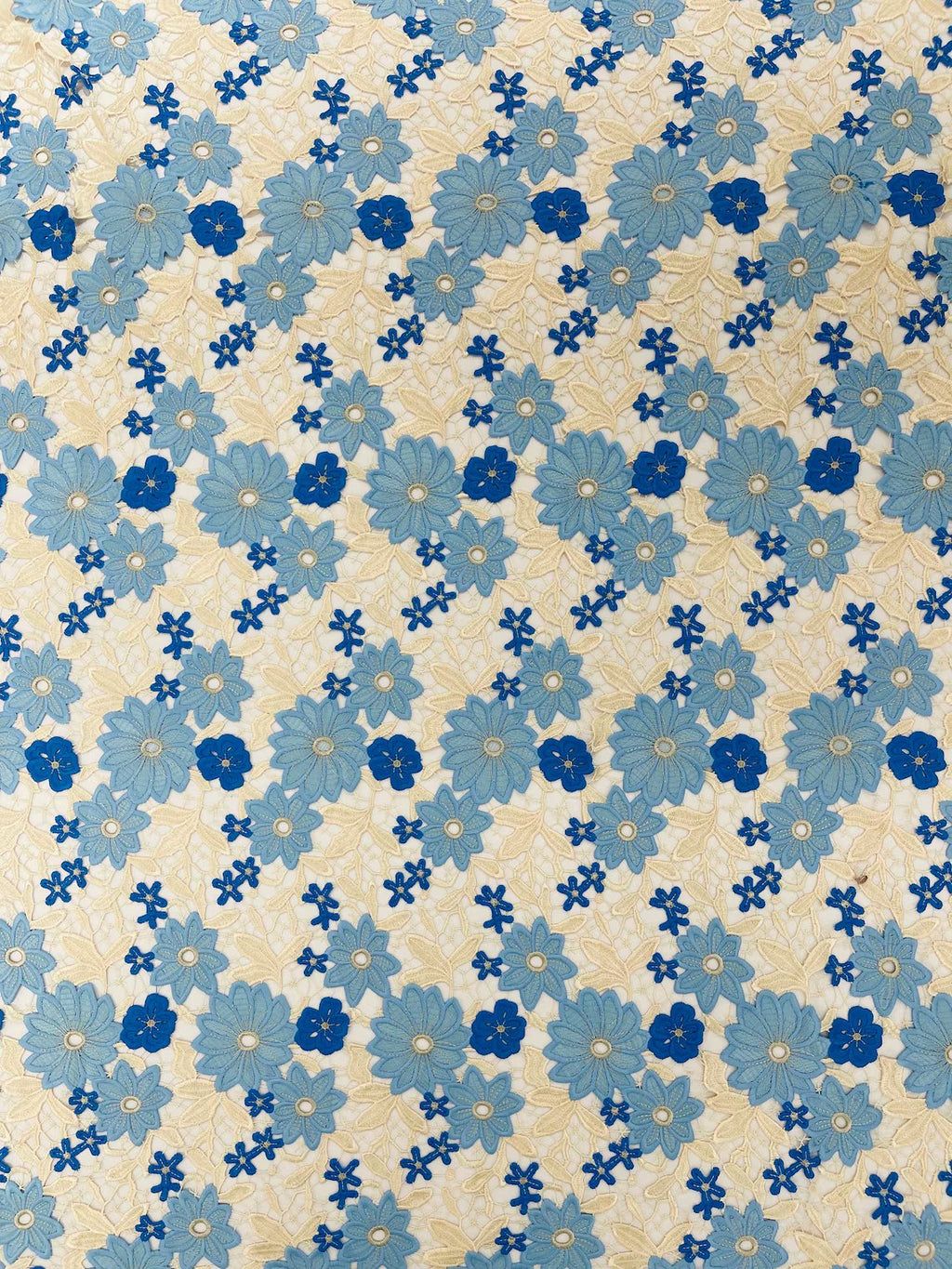 Multi-Color Guipure Lace Design Fabric - Blue/Beige - Floral Lace Fabric by Yard
