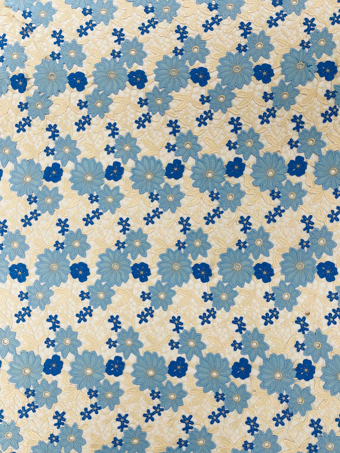 Multi-Color Guipure Lace Design Fabric - Blue/Beige - Floral Lace Fabric by Yard