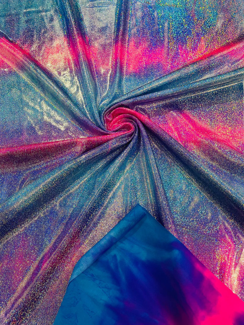 Mystique Foil Fabric - Blue / Hot Pink - 58/60 4 Way Stretch Iridesce
