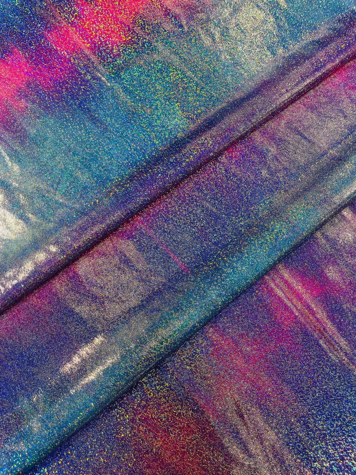 Mystique Foil Fabric - Blue / Hot Pink - 58/60" 4 Way Stretch Iridescent Foggy Foil Fabric Nylon/Spandex By Yard