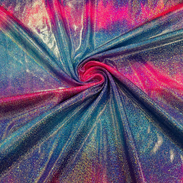 Mystique Foil Fabric - Blue / Hot Pink - 58/60 4 Way Stretch Iridesce
