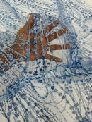 Tulle Glitter Fancy Line Fabric - Blue - Tulle Fabric with Sparkle Glitter Design Sold By Yard