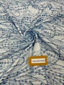 Tulle Glitter Fancy Line Fabric - Blue - Tulle Fabric with Sparkle Glitter Design Sold By Yard