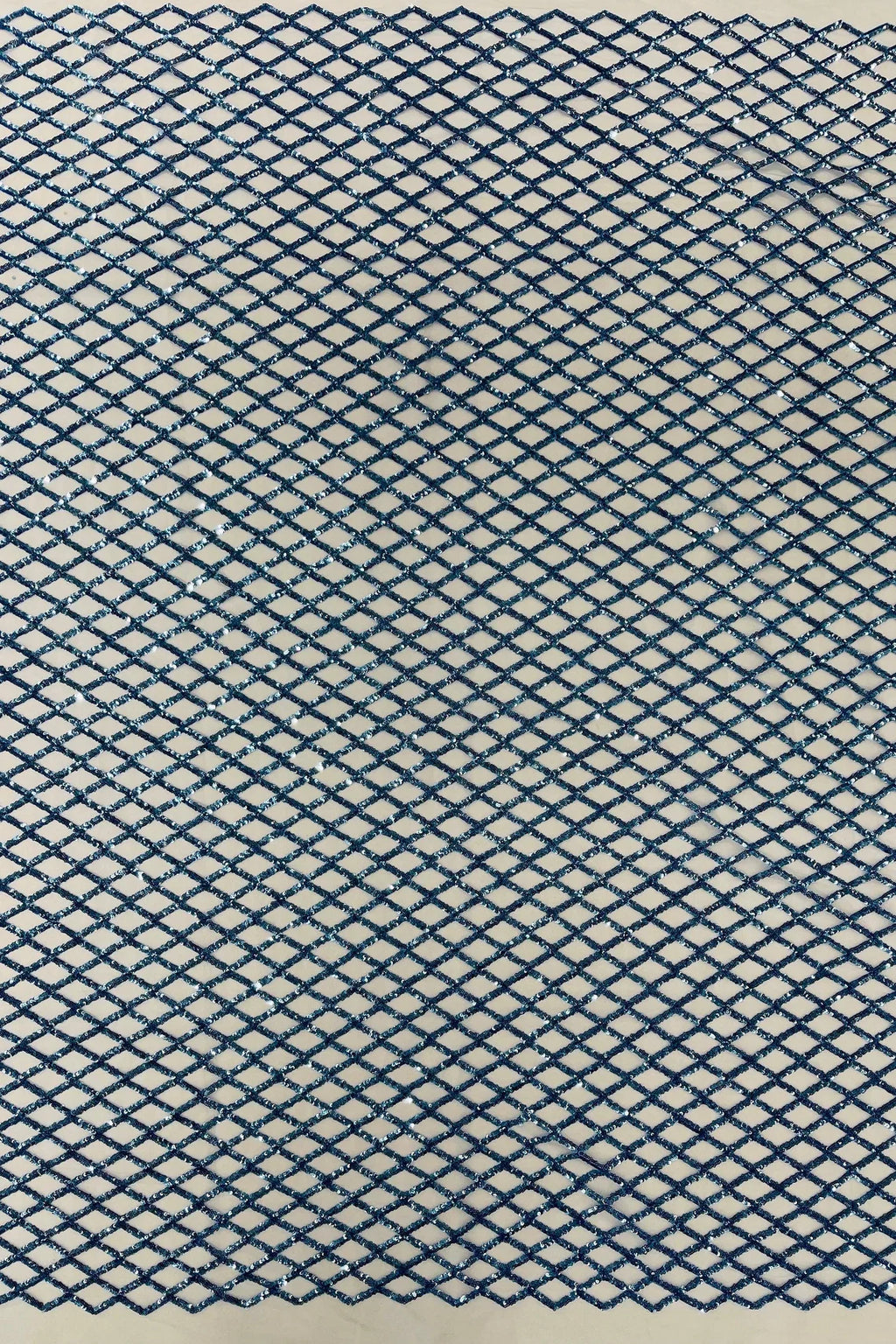 Diamond Sequins Fabric - Blue - Diamond Geometric Net Design on Mesh Lace Fabric By Yard