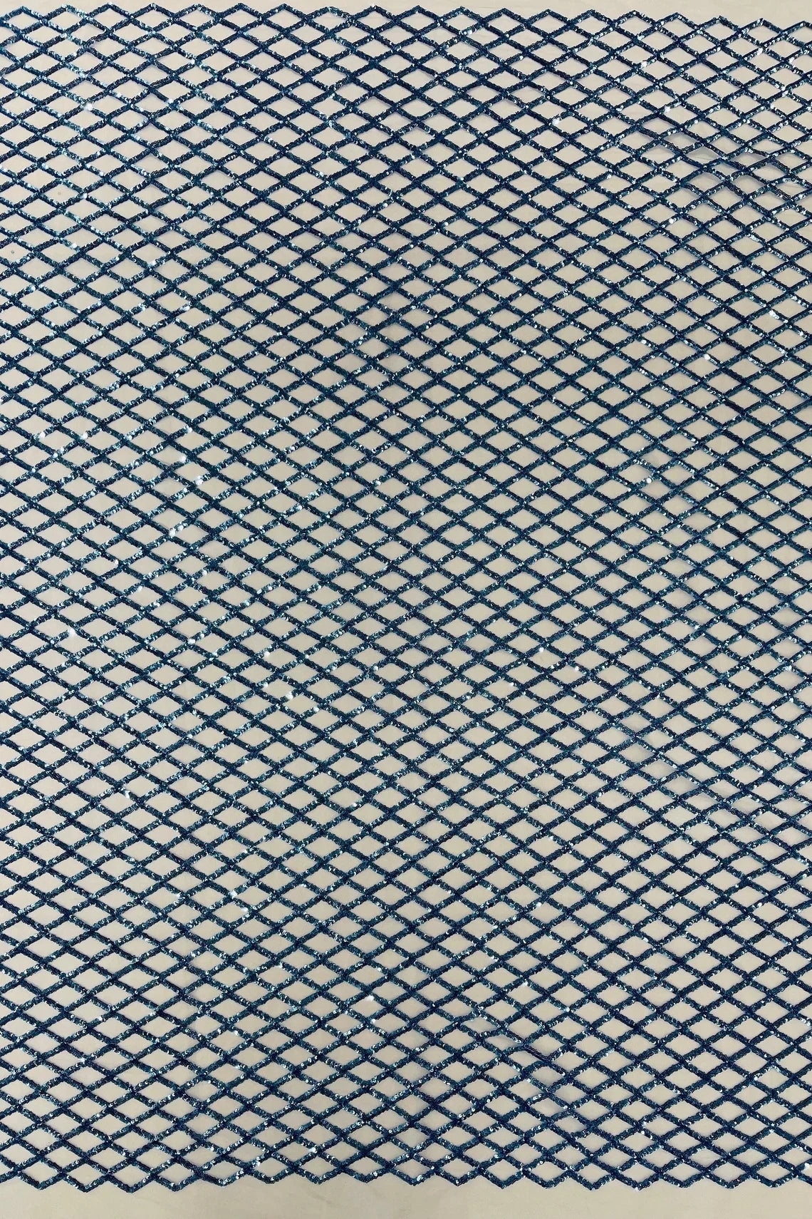Diamond Sequins Fabric - Blue - Diamond Geometric Net Design on Mesh Lace Fabric By Yard