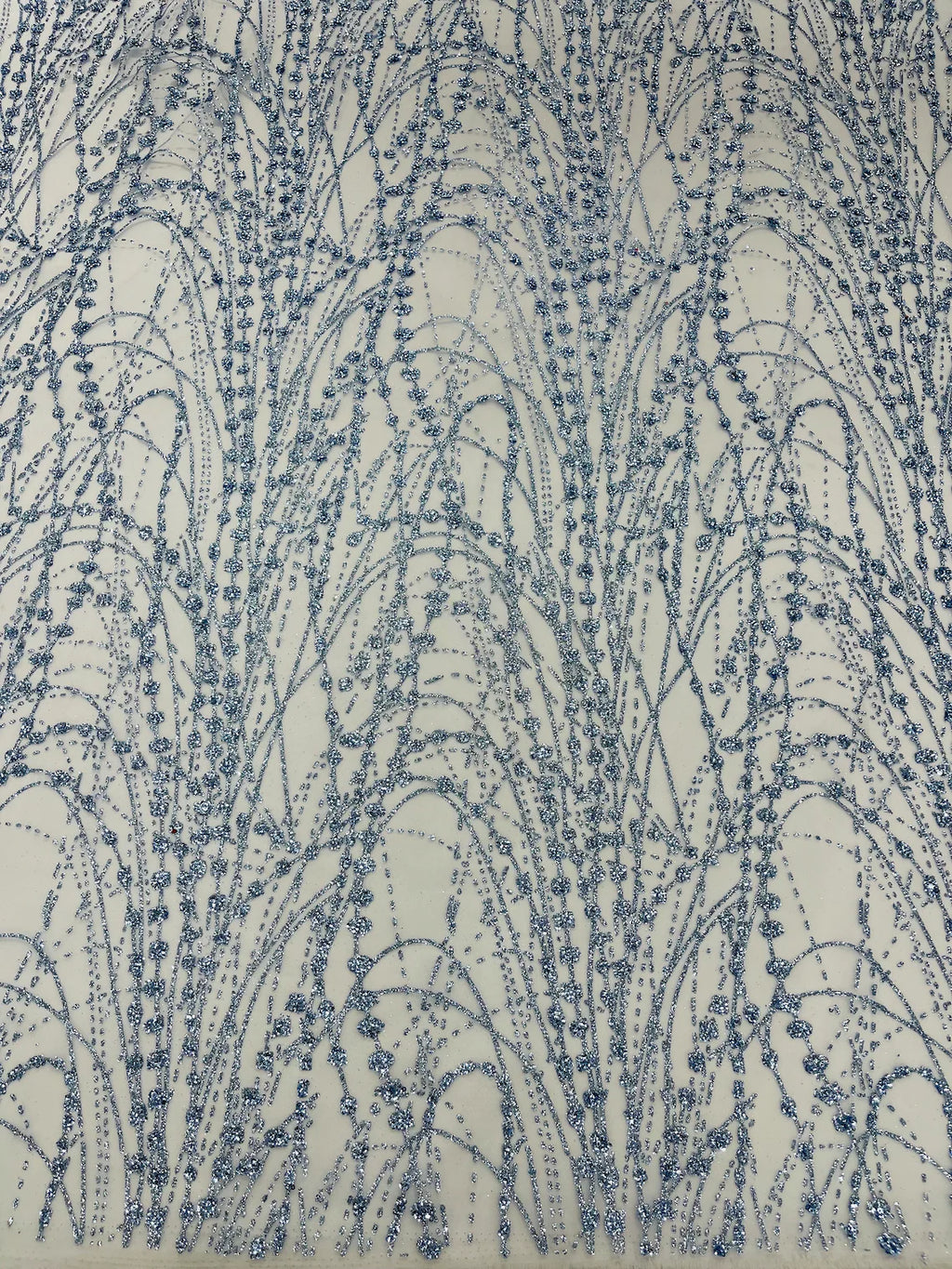Tulle Glitter Fancy Line Fabric - Blue - Tulle Fabric with Sparkle Glitter Design Sold By Yard