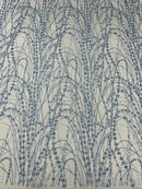 Tulle Glitter Fancy Line Fabric - Blue - Tulle Fabric with Sparkle Glitter Design Sold By Yard
