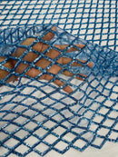 Diamond Sequins Fabric - Blue - Diamond Geometric Net Design on Mesh Lace Fabric By Yard