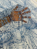 Tulle Glitter Fancy Line Fabric - Blue - Tulle Fabric with Sparkle Glitter Design Sold By Yard