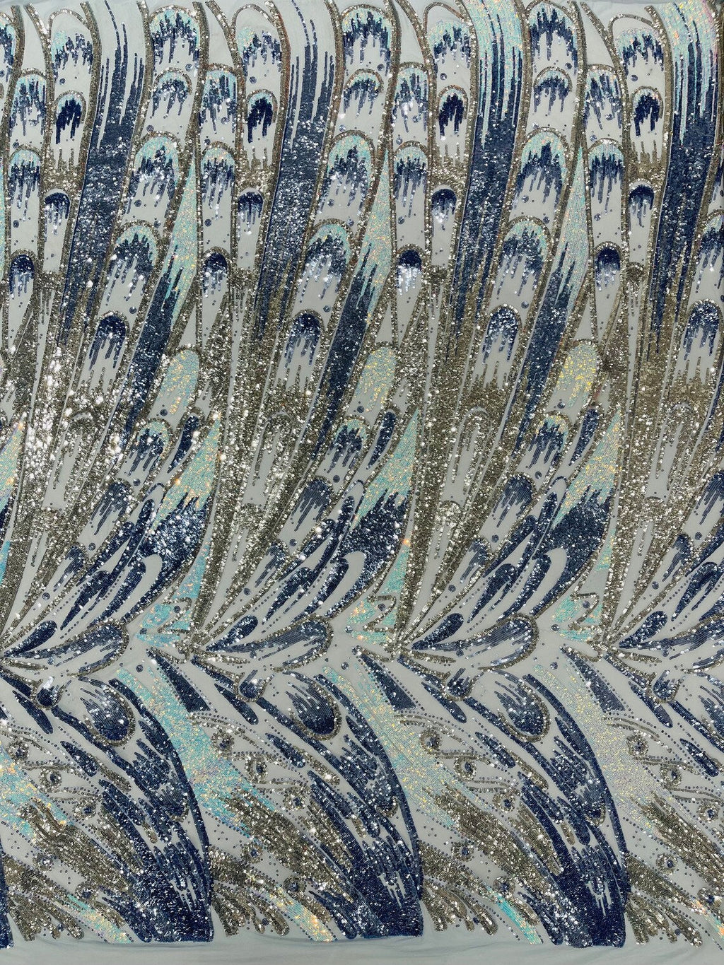 Multi-Color Sequins Design - Blue / Aqua / Silver - 4 Way Stretch Sequins Fabric By The Yard