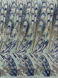 Multi-Color Sequins Design - Blue / Aqua / Silver - 4 Way Stretch Sequins Fabric By The Yard
